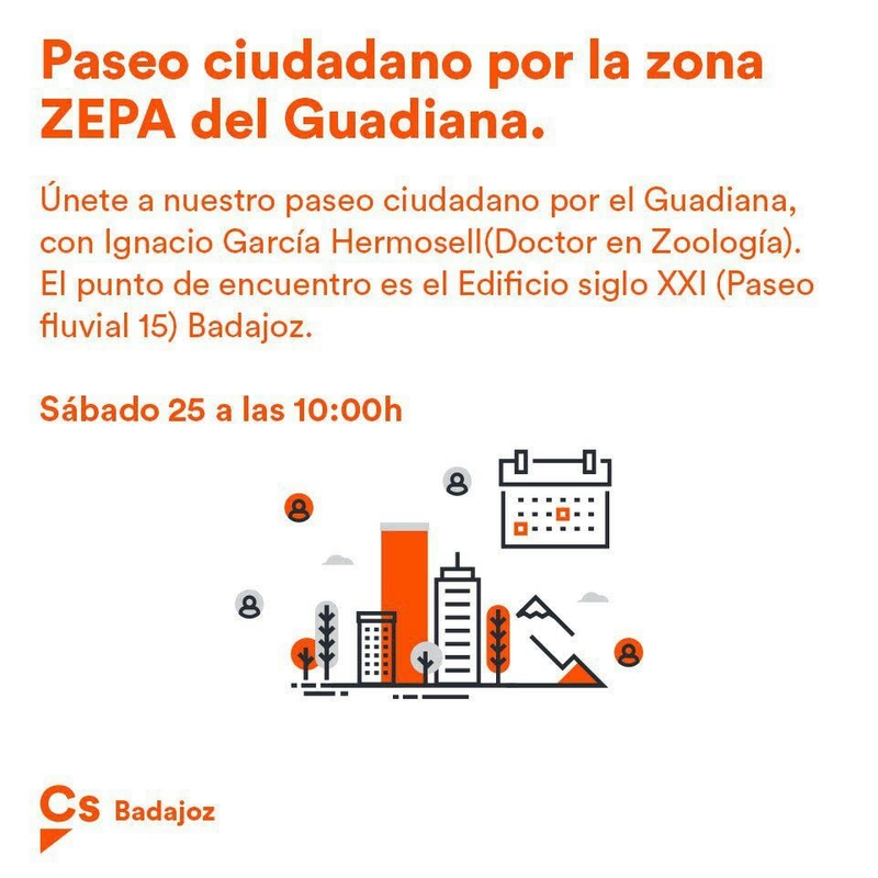 Ciudadanos Badajoz organiza un paseo didáctico por la zona ZEPA del Guadiana para este sábado 