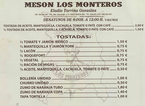 Desayunos de Mesón Los Monteros