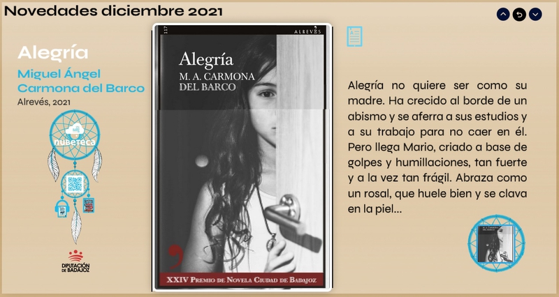 ''Alegría'' la novela ganadora del último Premio Ciudad de Badajoz, en Nubeteca