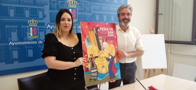 Un cartel con gigantes y cabezudos anuncia la Feria de San Juan 2022