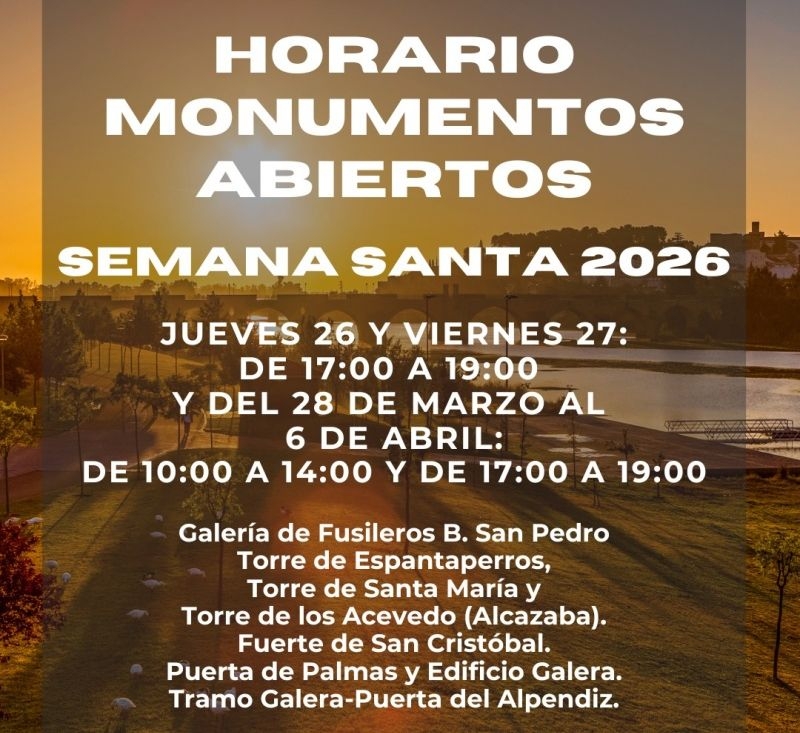 Los monumentos de Badajoz permanecerán abiertos desde el jueves 26 de marzo al lunes 6 de abril