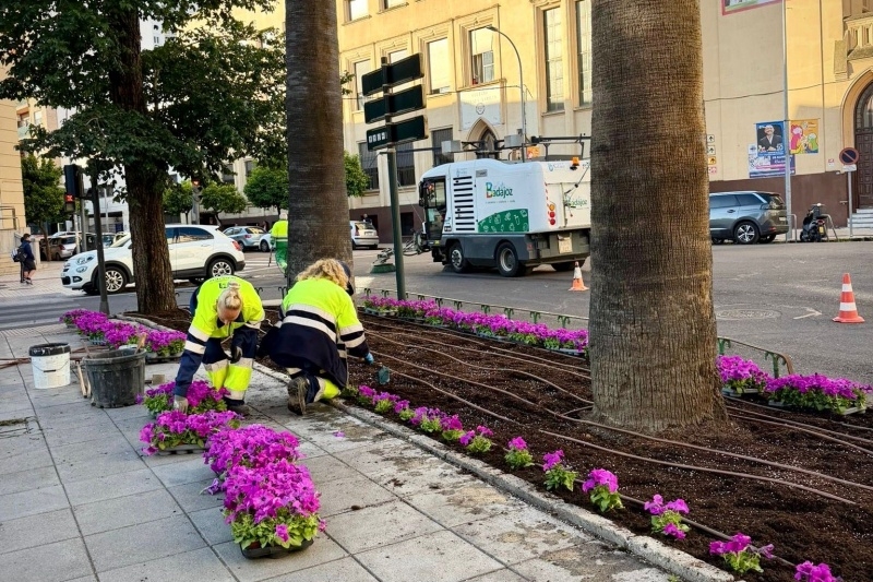 Badajoz renueva su imagen urbana con la plantación de 22.000 flores de temporada