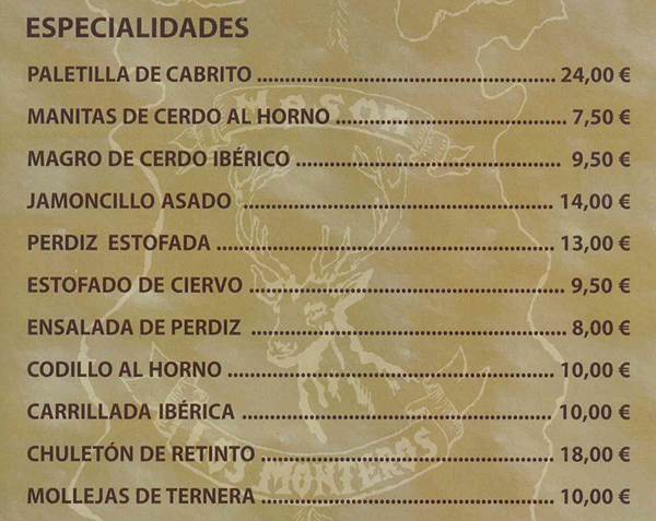 Especialidades de Mes&oacute;n Los Monteros