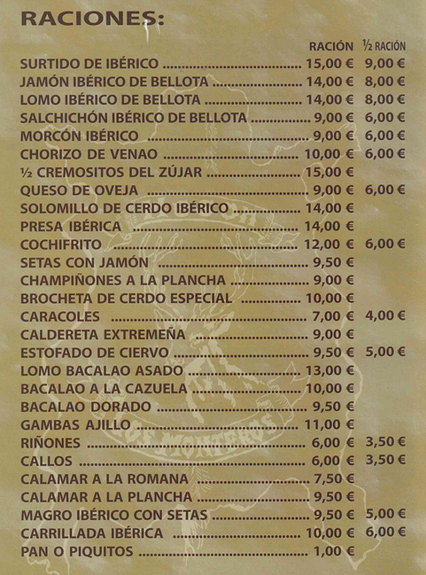 Raciones de Mes&oacute;n Los Monteros