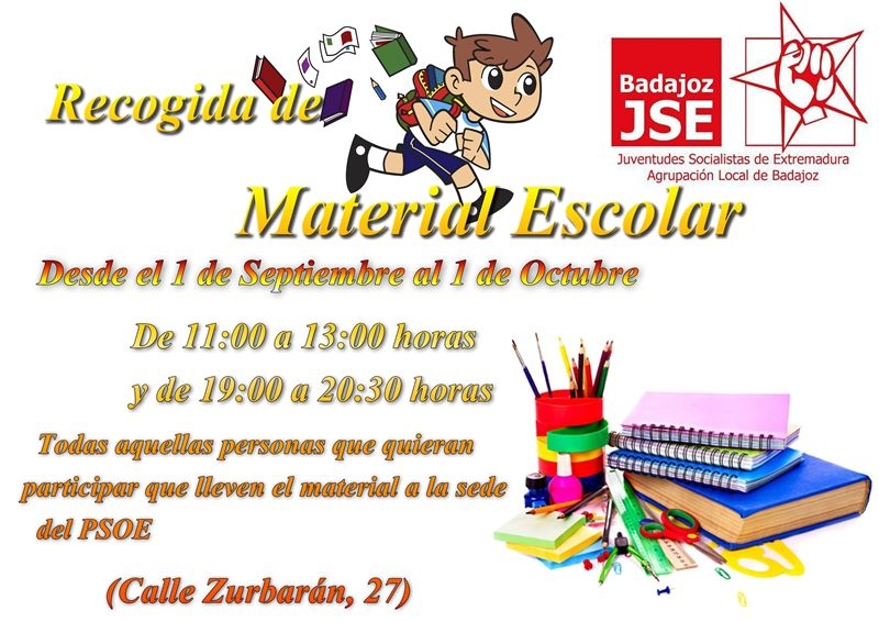 JJSS en Badajoz realizará una campaña de recogida de material escolar y otra para ayudar a solicitar becas