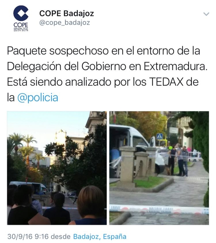 Localizan una caja ''sospechosa'' en Badajoz, que estaba vacía
