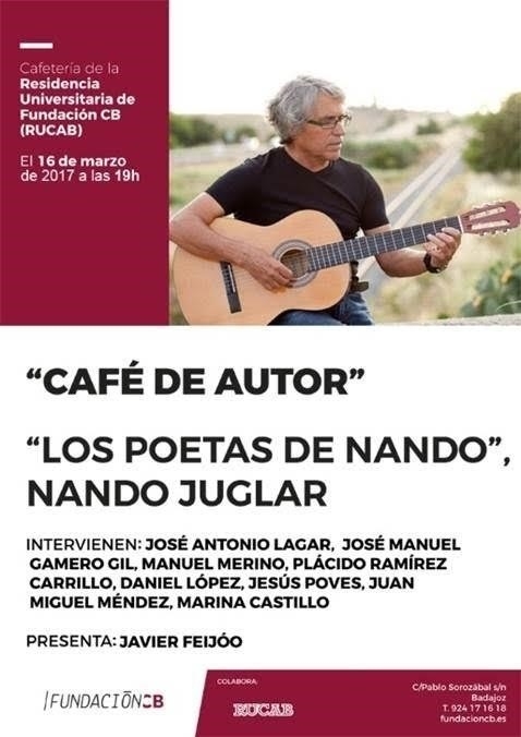 La iniciativa 'El Café de Autor' fusiona este jueves en Badajoz música y poesía protagonizada por Nando Juglar