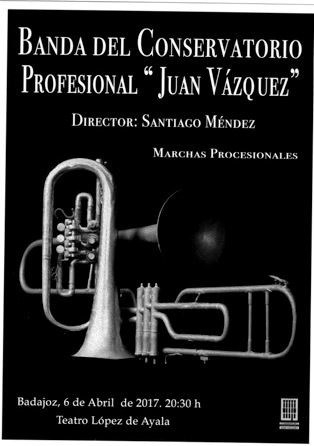 La Banda de Música del Conservatorio 'Juan Vázquez' de Badajoz ofrece este jueves un concierto de marchas procesionales
