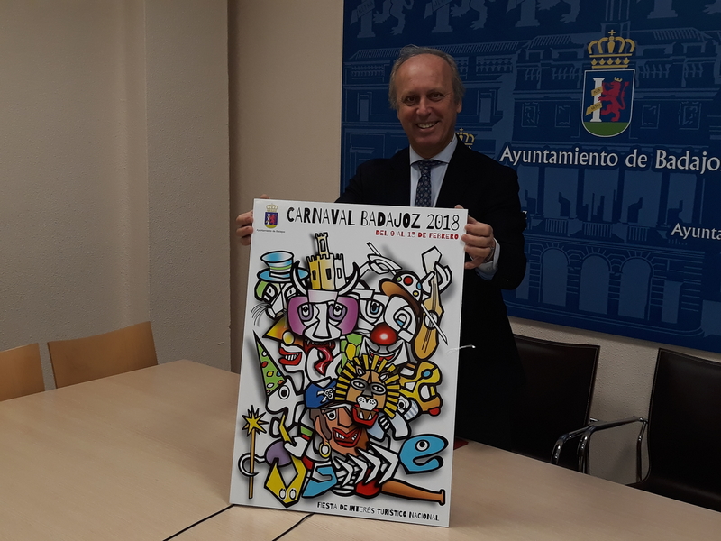 El cartel ''Colores y Formas'' realizado por un navarro promocionará el Carnaval de Badajoz 2018