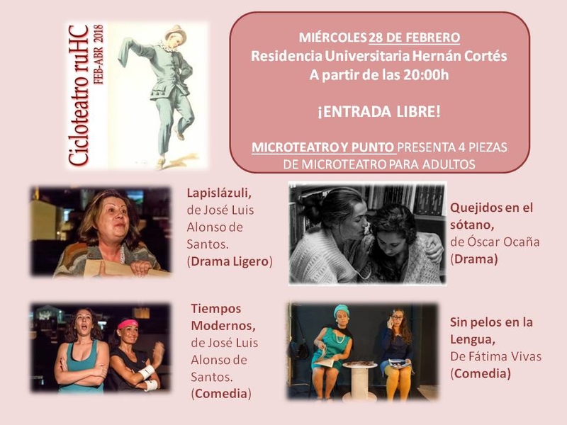 El grupo 'Microteatro y Punto' pondrá en escena este miércoles cuatro piezas en la Residencia Hernán Cortés