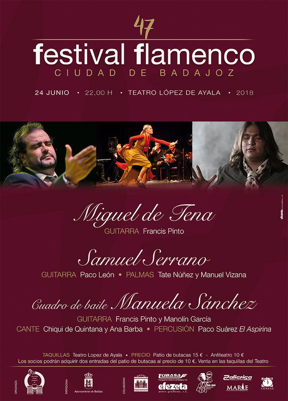 Miguel de Tena, Samuel Serrano y Manuela Sánchez, en el Festival de Flamenco Ciudad de Badajoz 
