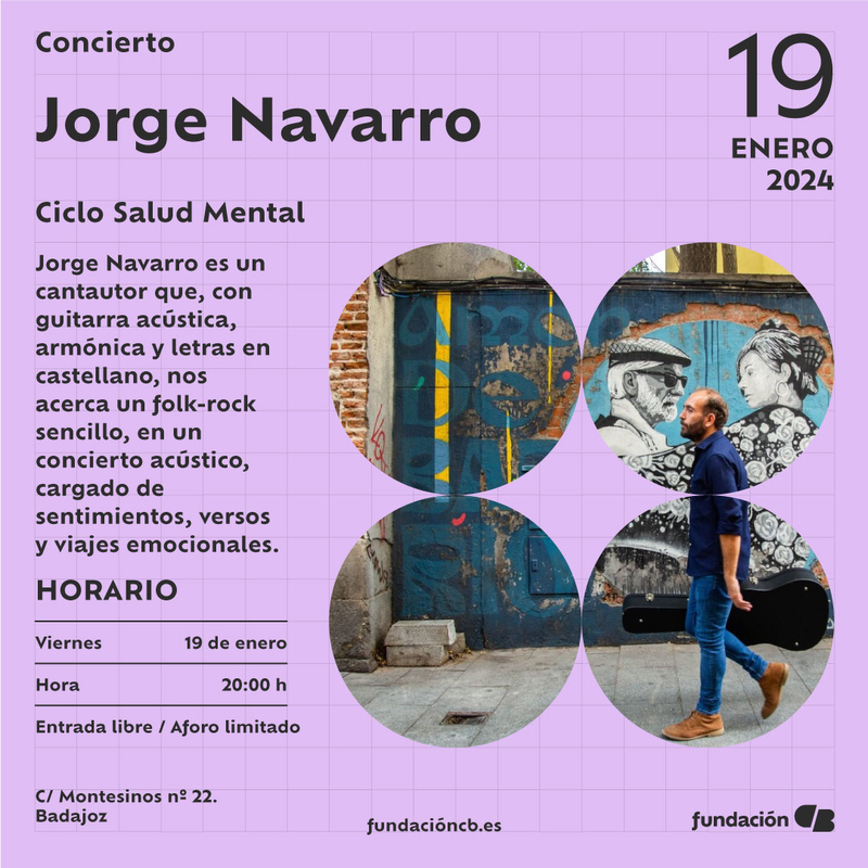 Jorge Navarro ofrecerá un concierto dentro del Ciclo de Salud Mental de Fundación CB