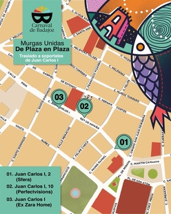 'Murgas unidas de plaza en plaza' se traslada a los soportales de la calle Juan Carlos I de Badajoz por posible lluvia