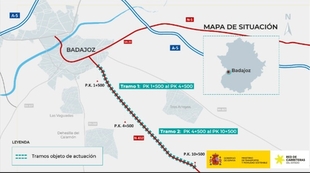 Las obras de mejora del acceso sur a Badajoz provocarán el corte de la carretera de Sevilla en varios kilómetros a partir del lunes