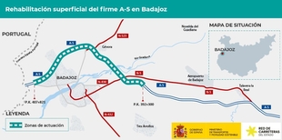 La reparación del firme de la A-5 en Badajoz provoca esta semana nuevos cortes al tráfico
