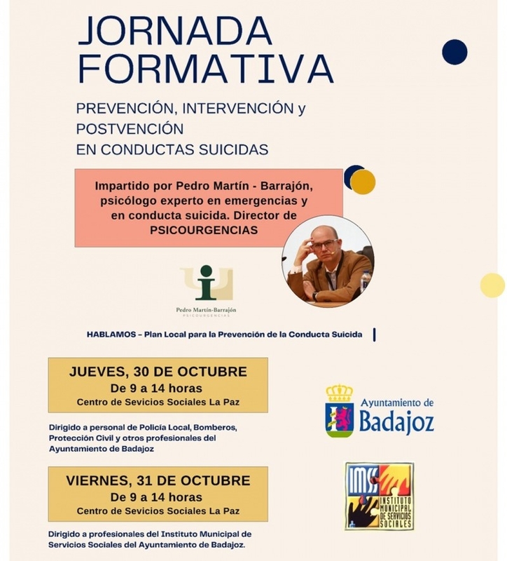 El Ayuntamiento de Badajoz celebra las I Jornadas Formativas sobre Prevención e Intervención en Conductas Suicidas