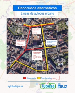 Cambio temporal de las rutas de autobús urbano con paso por la avenida de Huelva